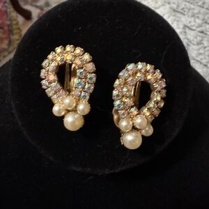 Vintage Gold Beaded Clip-On Earrings